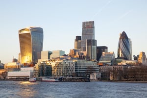 London city skyline at sunset
