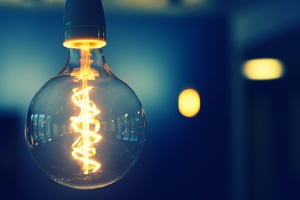 A lit lightbulb